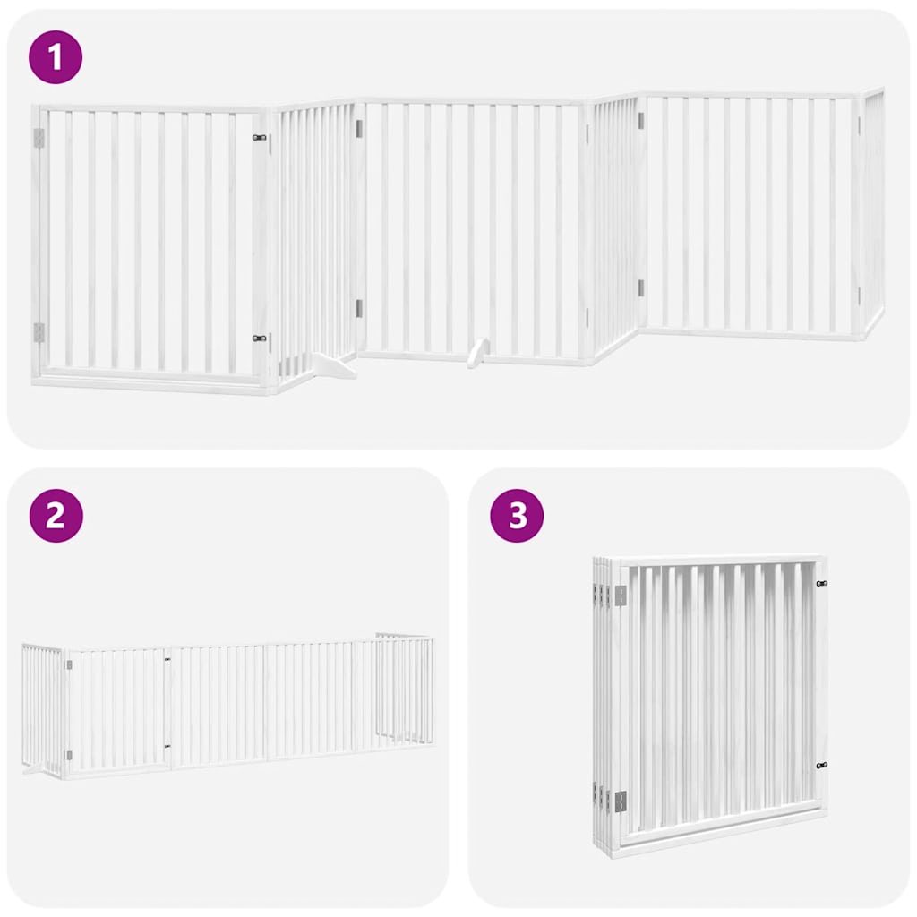 Dog Gate with Door Foldable 6 Panels White 480 cm Poplar Wood