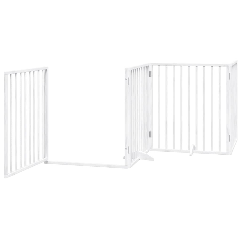 Dog Gate with Door Foldable 8 Panels White 640 cm Poplar Wood