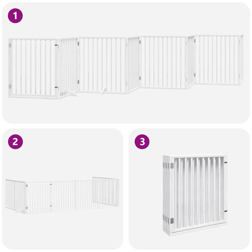 Dog Gate with Door Foldable 8 Panels White 640 cm Poplar Wood