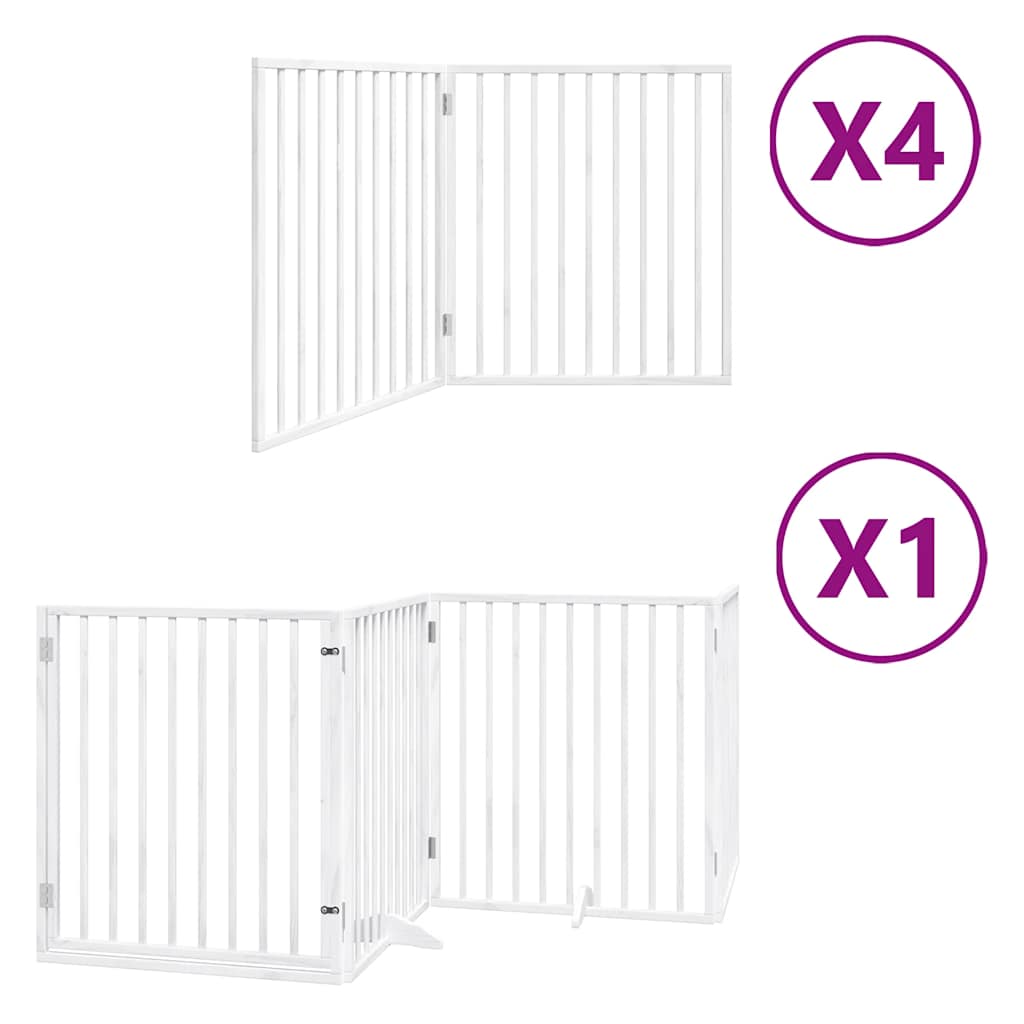 Dog Gate with Door Foldable 12 Panels White 960 cm Poplar Wood