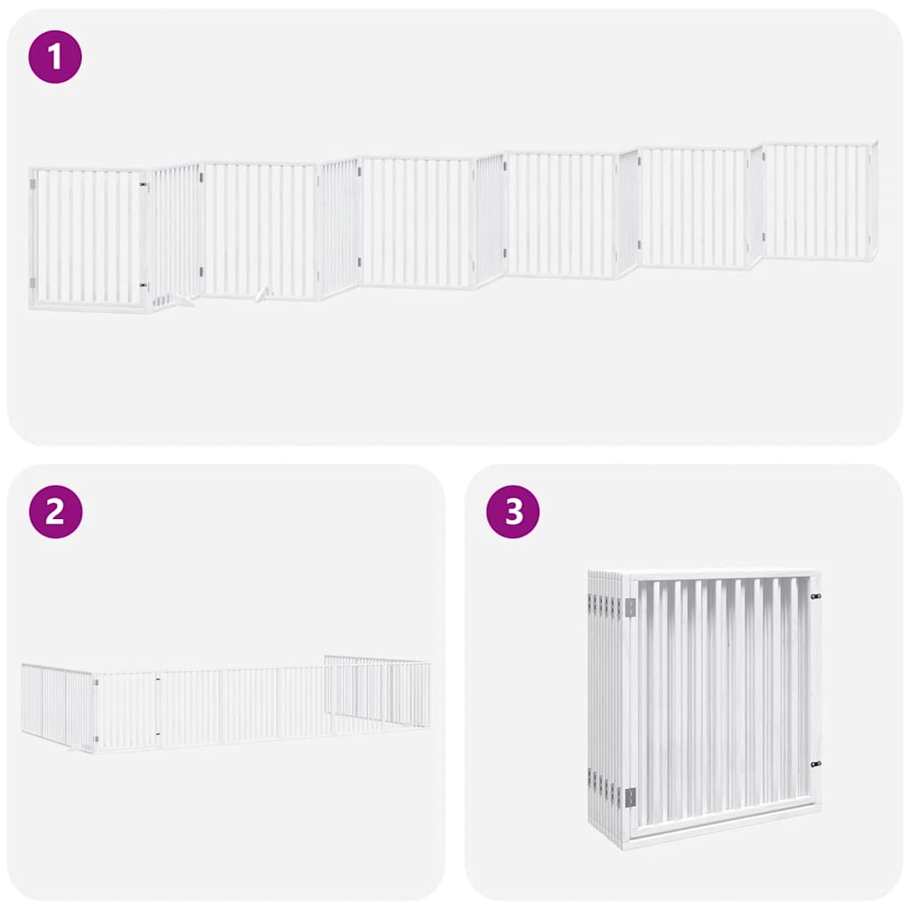 Dog Gate with Door Foldable 12 Panels White 960 cm Poplar Wood
