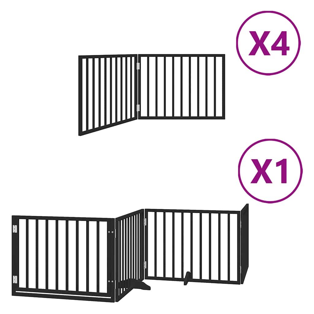 Dog Gate with Door Foldable 12 Panels Black 960 cm Poplar Wood