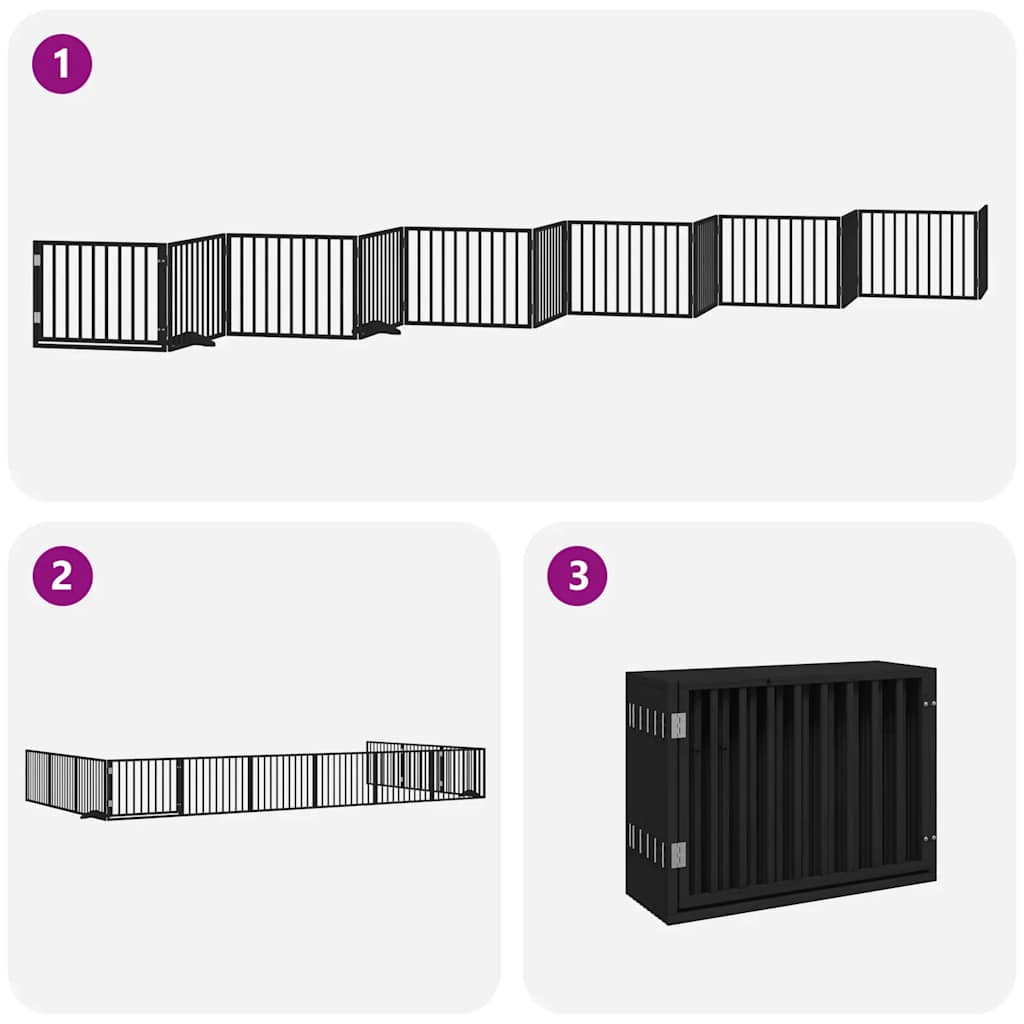 Dog Gate with Door Foldable 12 Panels Black 960 cm Poplar Wood