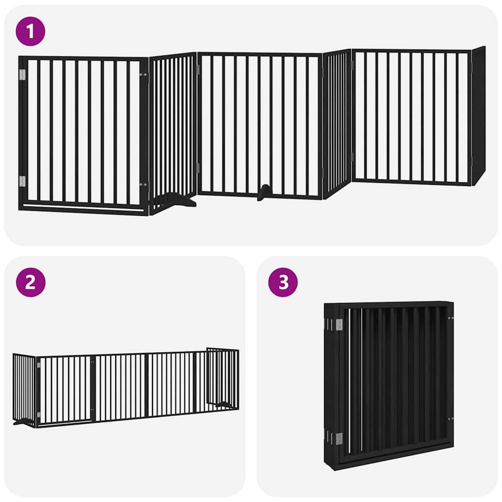Dog Gate with Door Foldable 6 Panels Black 480 cm Poplar Wood