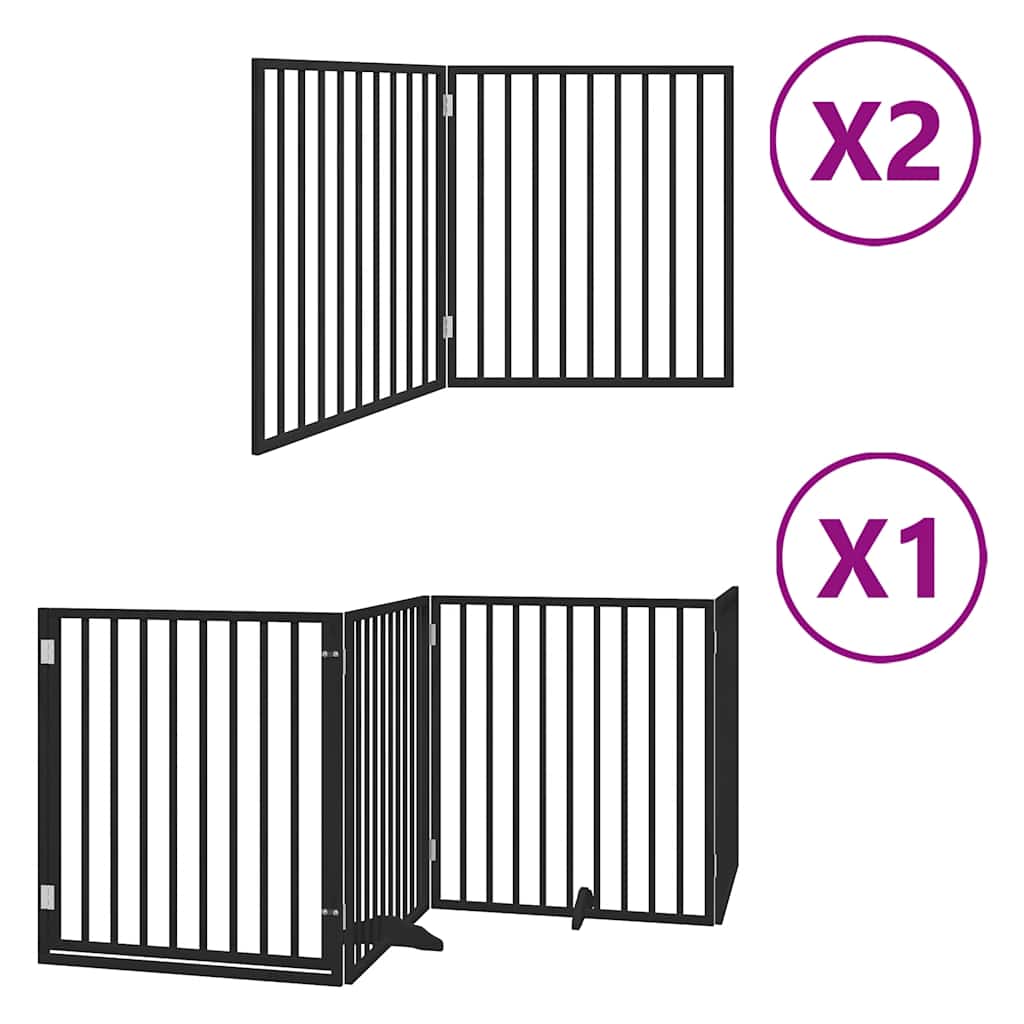 Dog Gate with Door Foldable 8 Panels Black 640 cm Poplar Wood