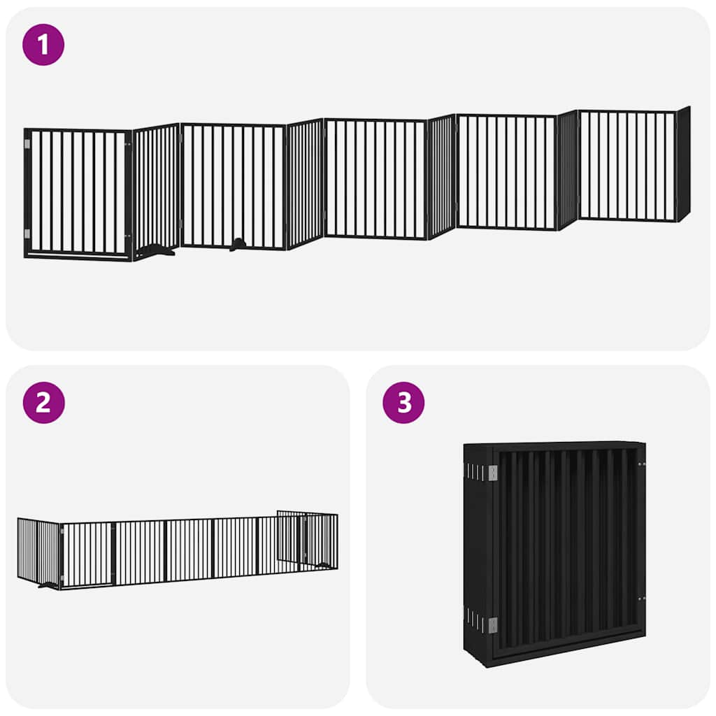Dog Gate with Door Foldable 10 Panels Black 800 cm Poplar Wood