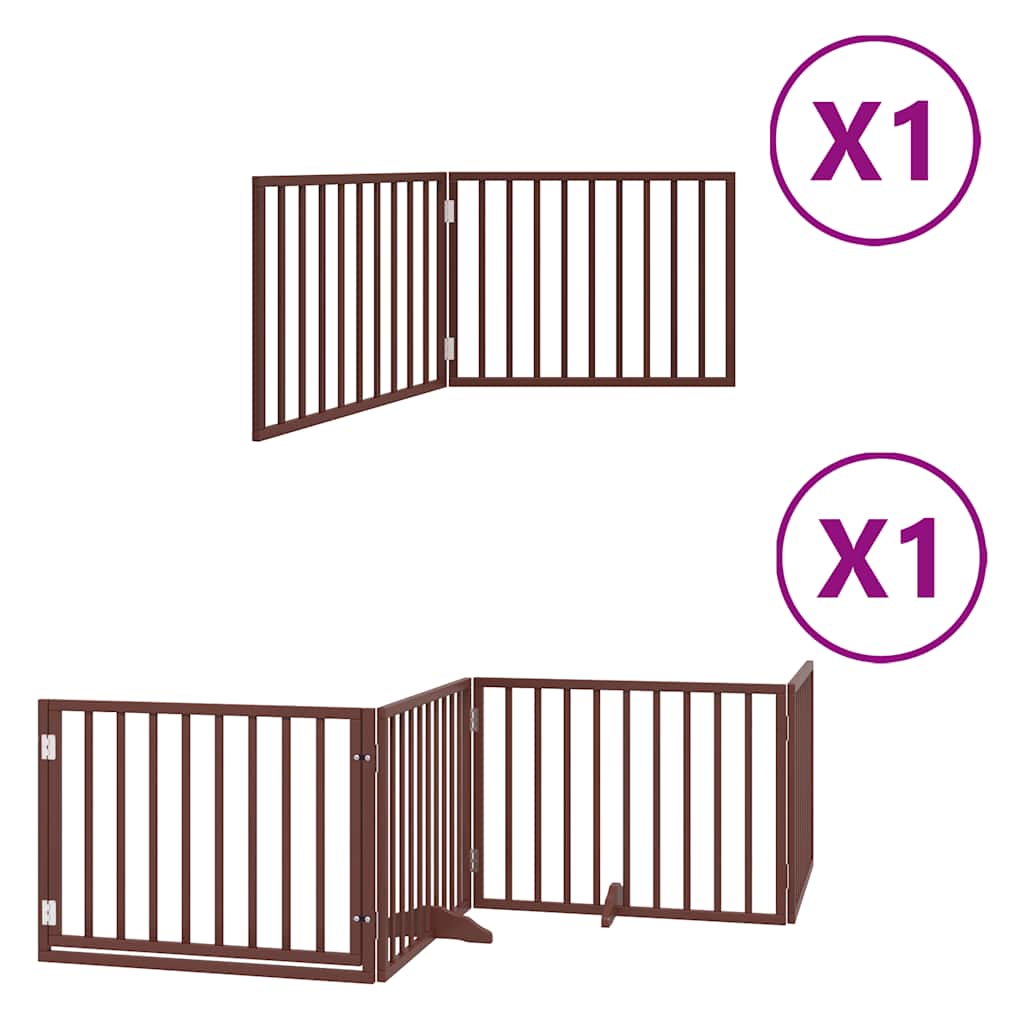 Dog Gate with Door Foldable 6 Panels Brown 480 cm Poplar Wood
