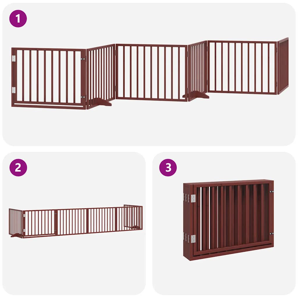 Dog Gate with Door Foldable 6 Panels Brown 480 cm Poplar Wood