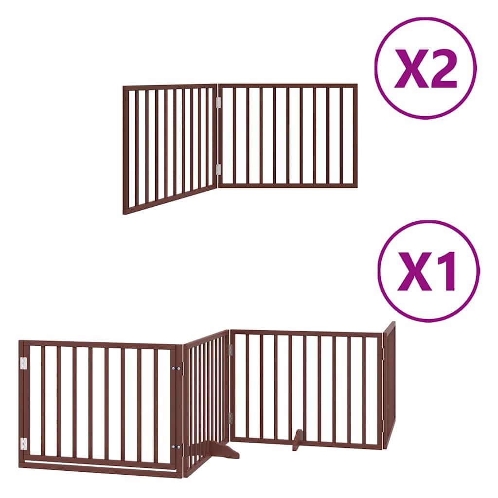 Dog Gate with Door Foldable 8 Panels Brown 640 cm Poplar Wood