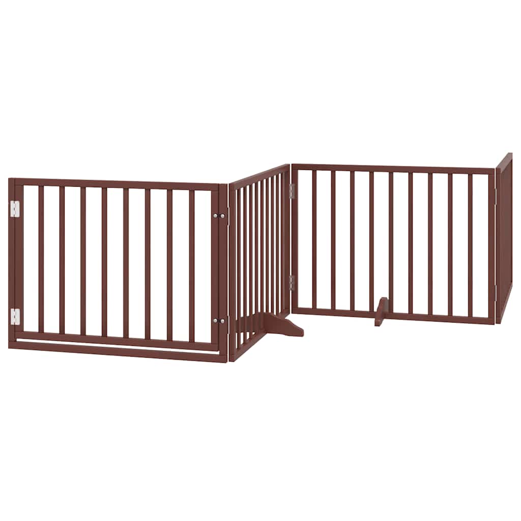 Dog Gate with Door Foldable 8 Panels Brown 640 cm Poplar Wood