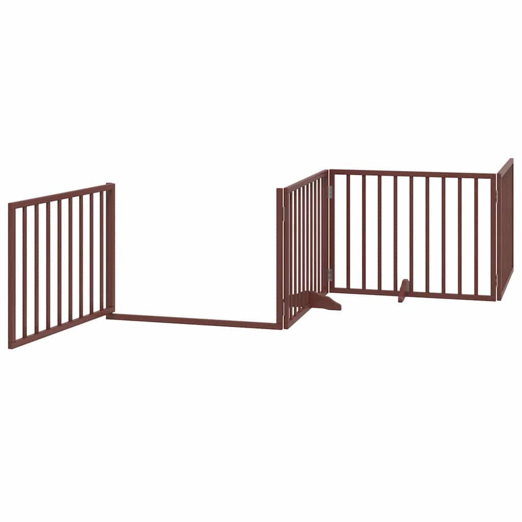 Dog Gate with Door Foldable 8 Panels Brown 640 cm Poplar Wood
