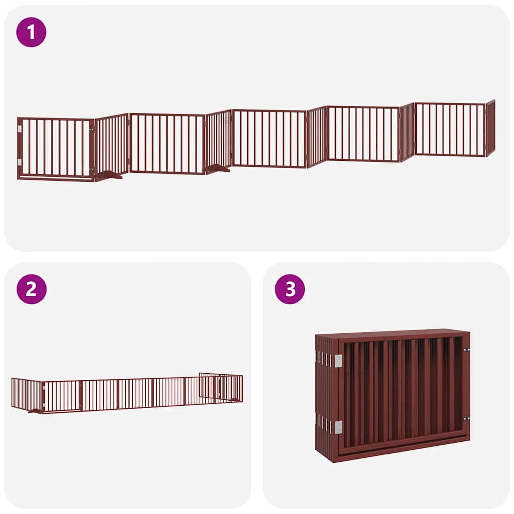 Dog Gate with Door Foldable 10 Panels Brown 800 cm Poplar Wood