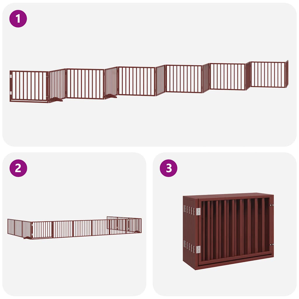Dog Gate with Door Foldable 12 Panels Brown 960 cm Poplar Wood