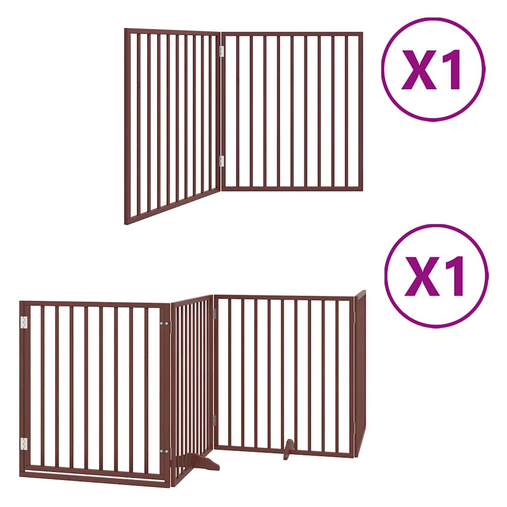 Dog Gate with Door Foldable 6 Panels Brown 480 cm Poplar Wood