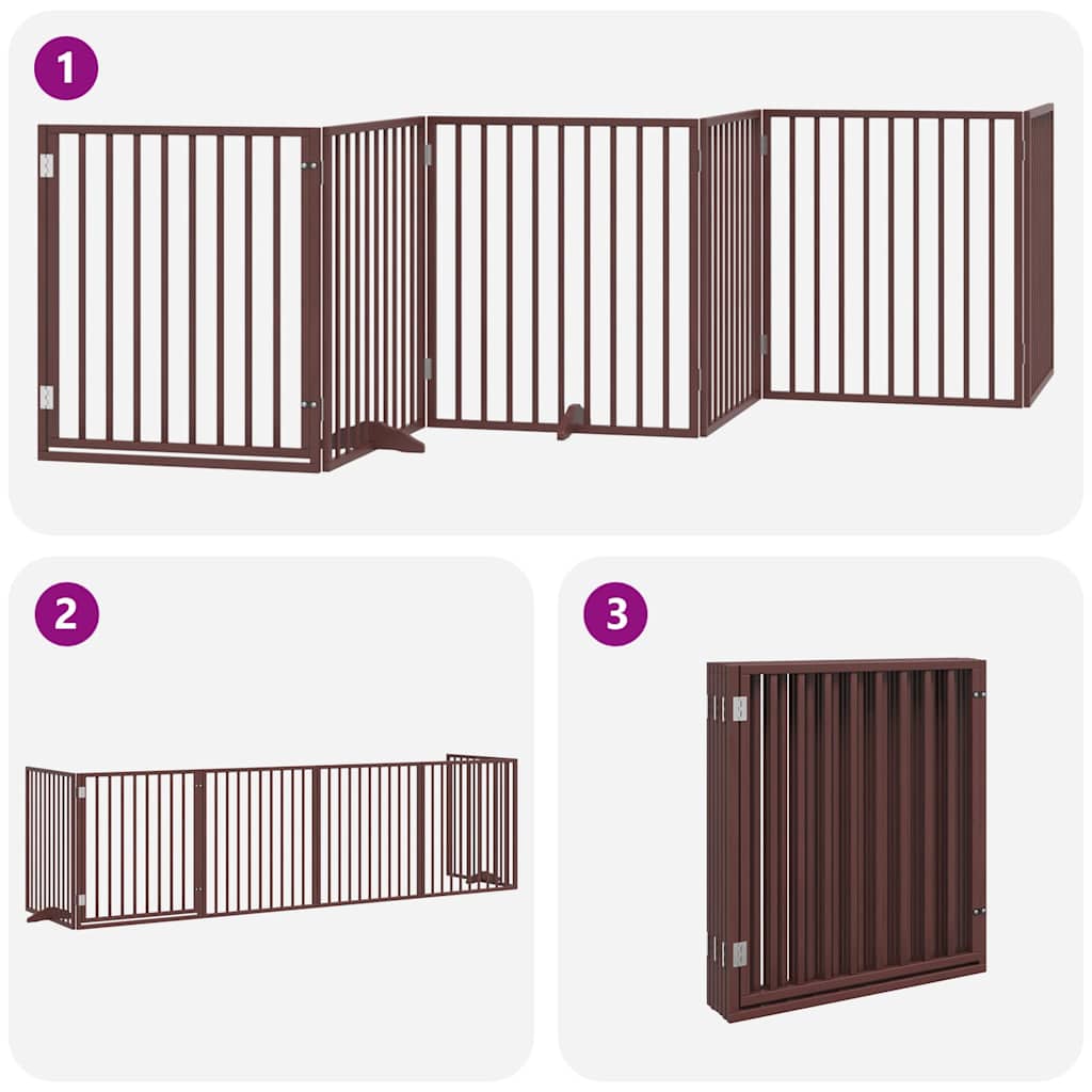 Dog Gate with Door Foldable 6 Panels Brown 480 cm Poplar Wood