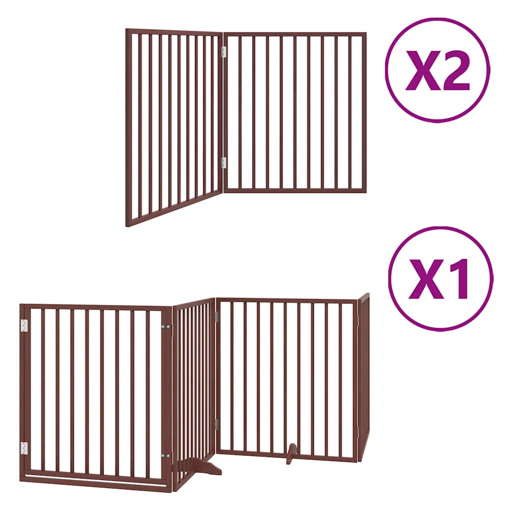 Dog Gate with Door Foldable 8 Panels Brown 640 cm Poplar Wood