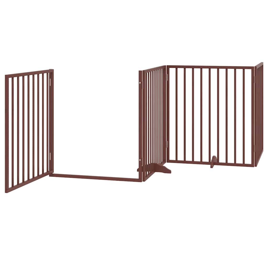 Dog Gate with Door Foldable 8 Panels Brown 640 cm Poplar Wood