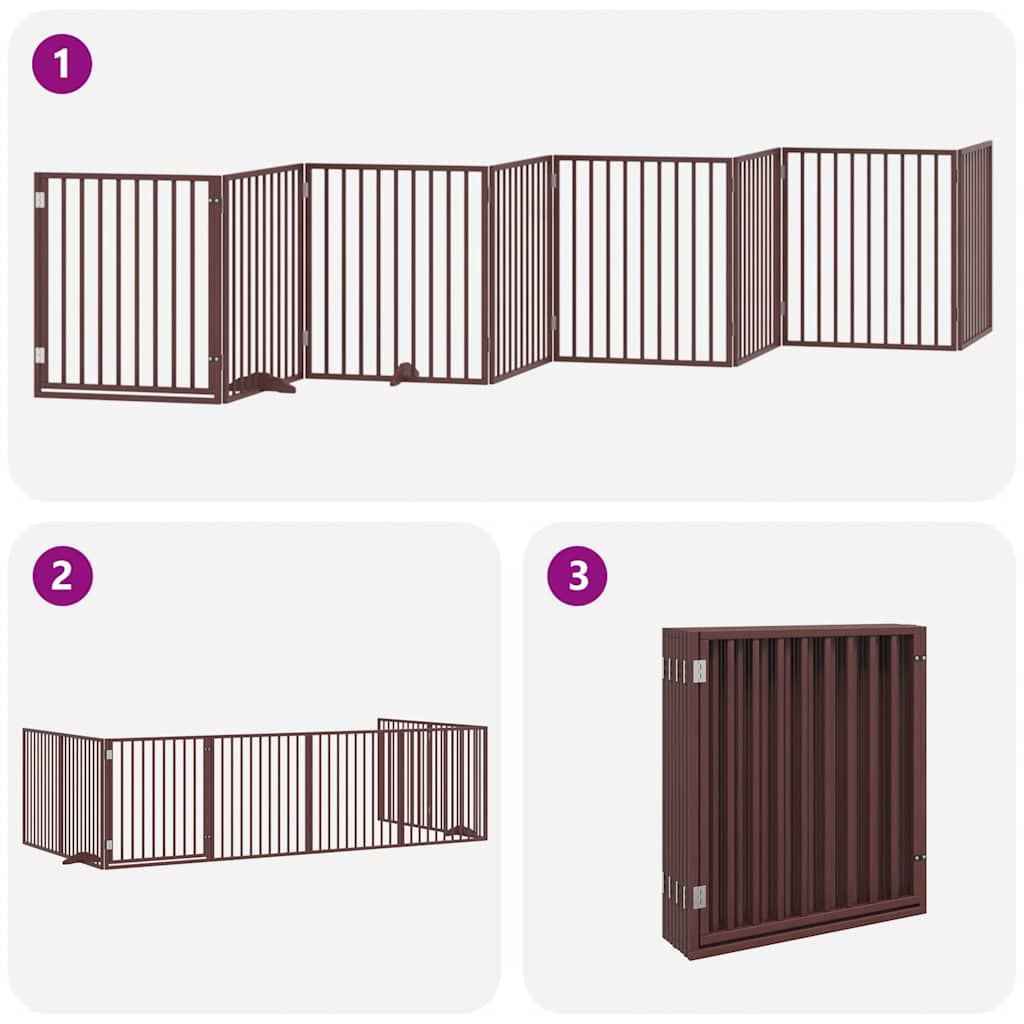 Dog Gate with Door Foldable 8 Panels Brown 640 cm Poplar Wood