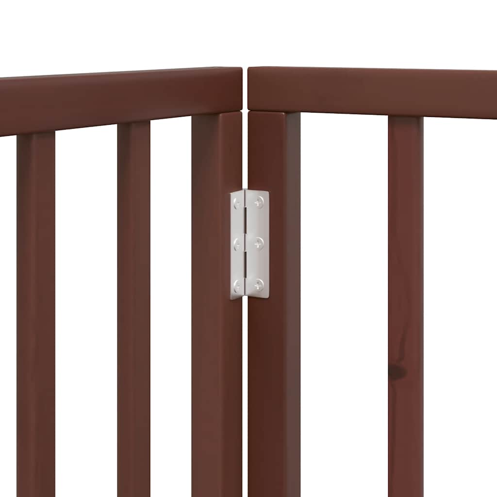 Dog Gate with Door Foldable 8 Panels Brown 640 cm Poplar Wood