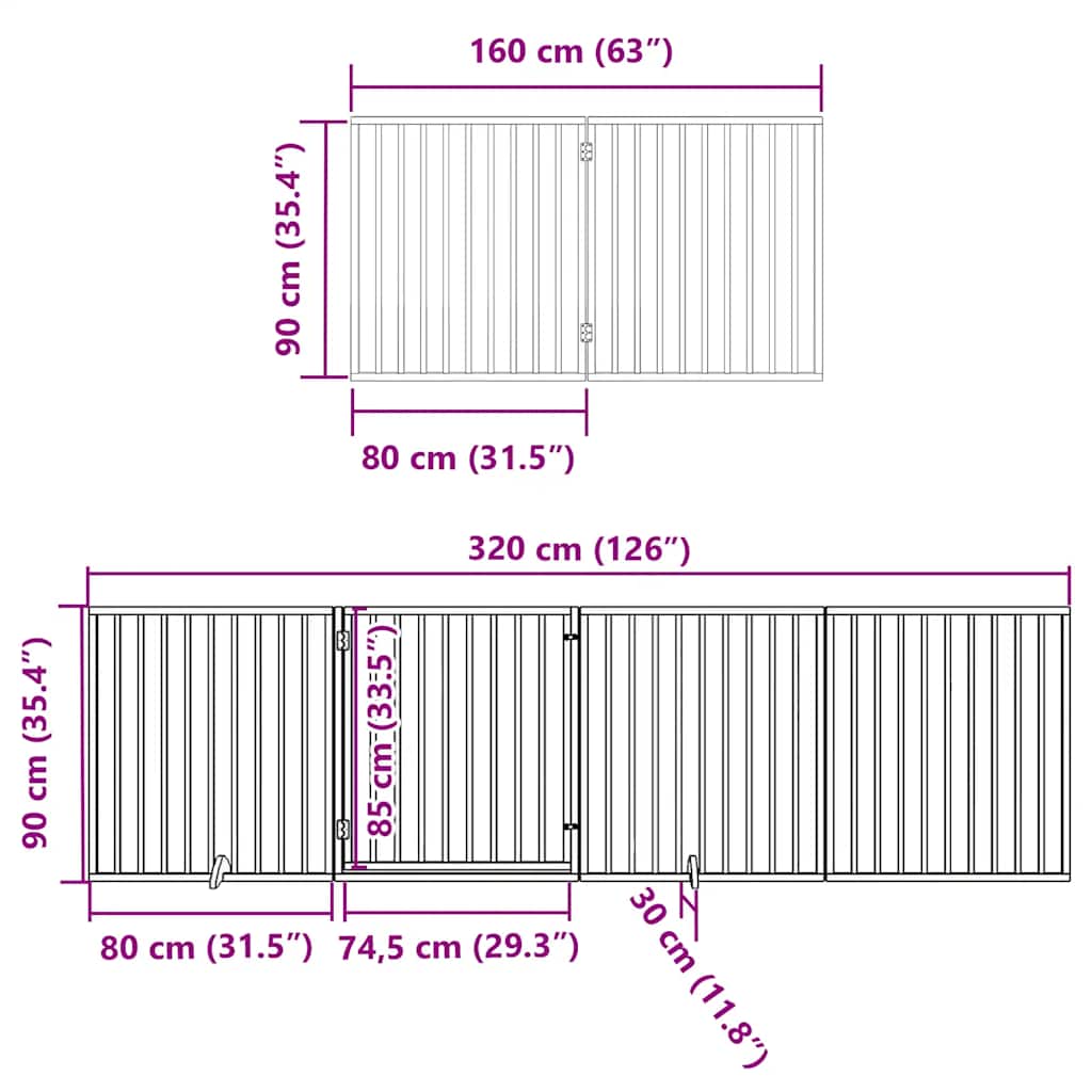 Dog Gate with Door Foldable 8 Panels Brown 640 cm Poplar Wood
