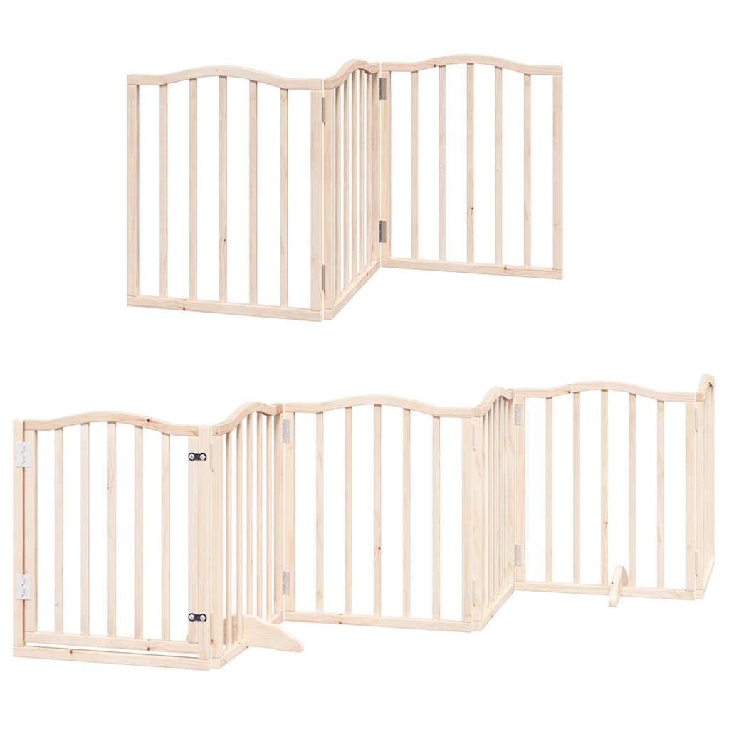 Dog Gate with Door Foldable 9 Panels 450 cm Poplar Wood