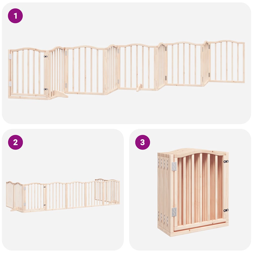Dog Gate with Door Foldable 9 Panels 450 cm Poplar Wood