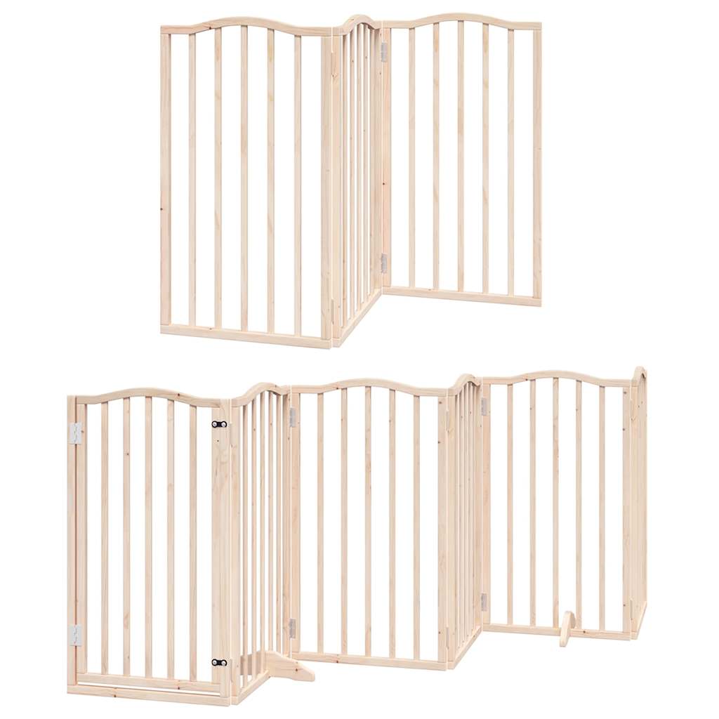 Dog Gate with Door Foldable 9 Panels 450 cm Poplar Wood