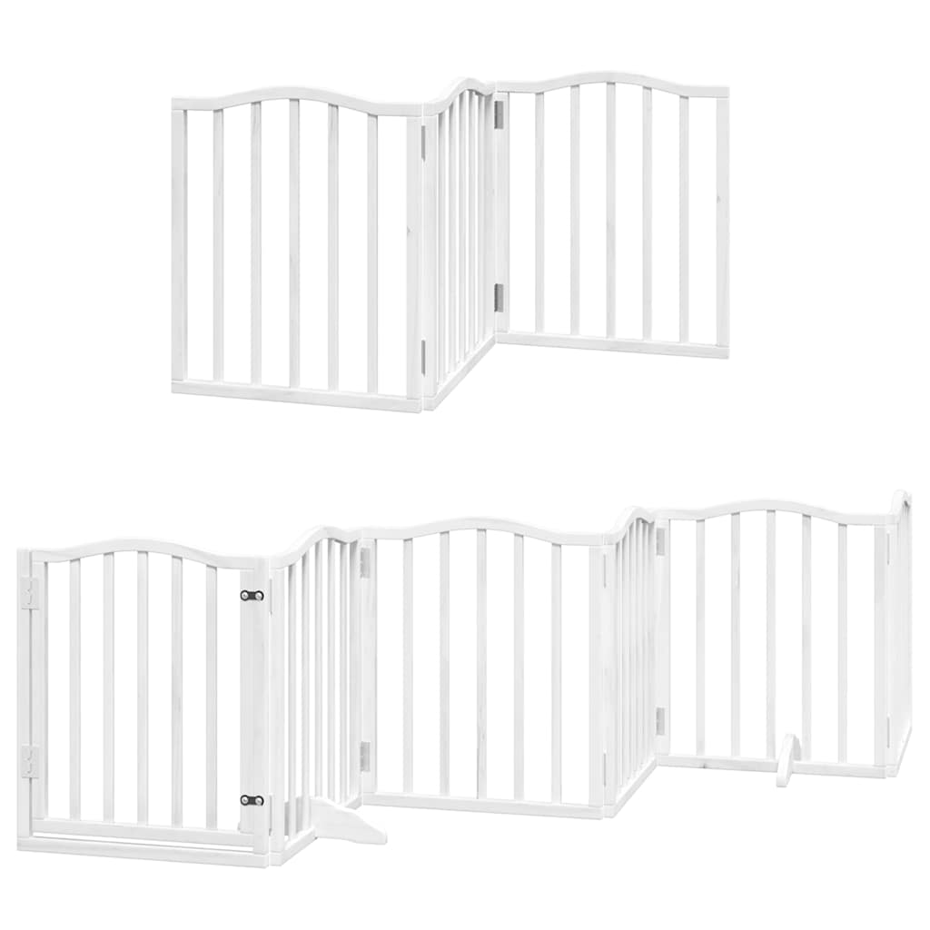 Dog Gate with Door Foldable 12 Panels White 600 cm Poplar Wood