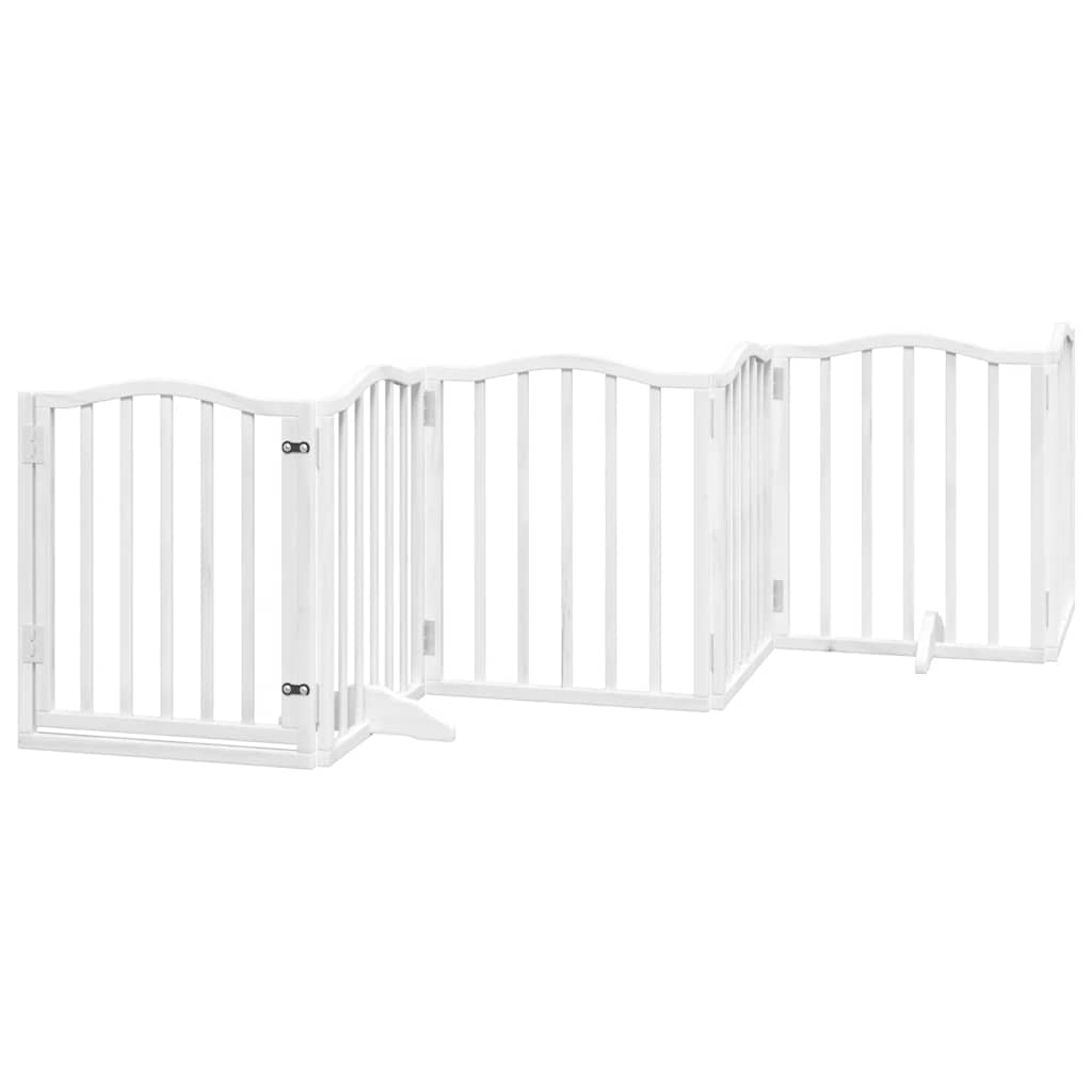 Dog Gate with Door Foldable 15 Panels White 750 cm Poplar Wood