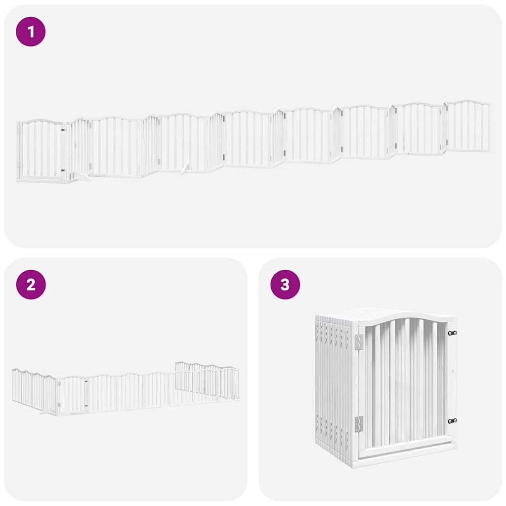 Dog Gate with Door Foldable 15 Panels White 750 cm Poplar Wood