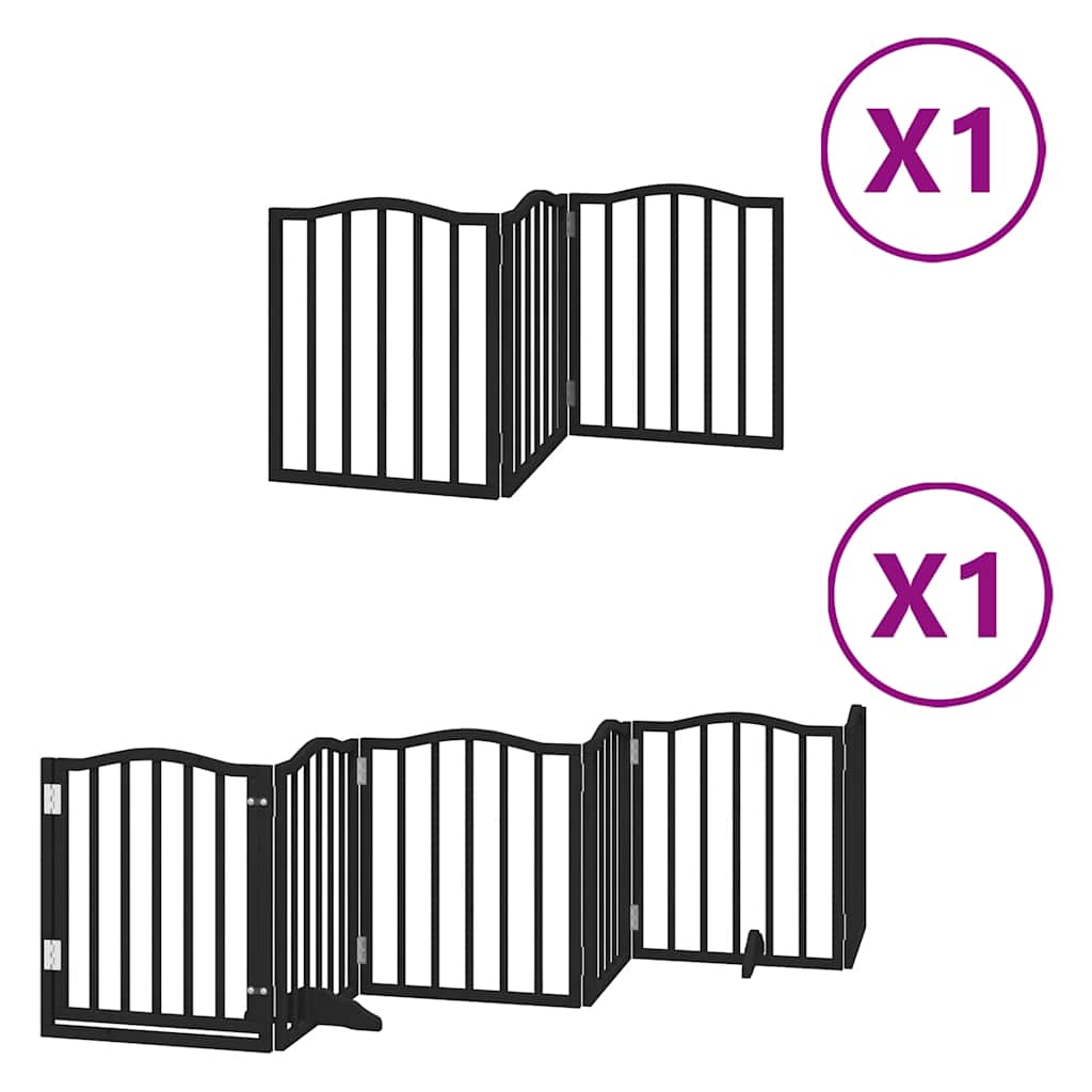 Dog Gate with Door Foldable 9 Panels Black 450 cm Poplar Wood