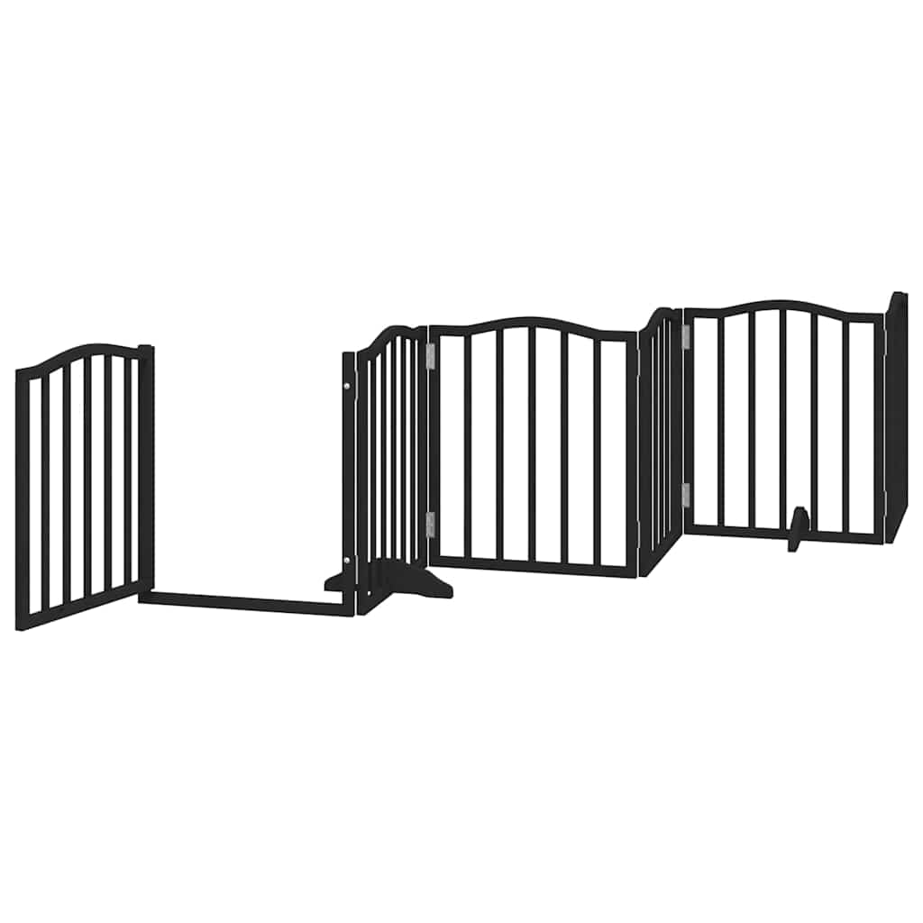 Dog Gate with Door Foldable 9 Panels Black 450 cm Poplar Wood