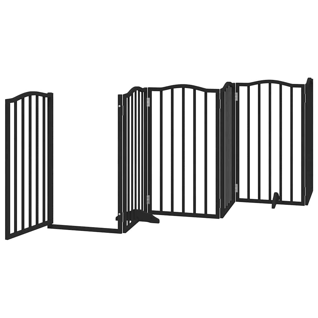 Dog Gate with Door Foldable 9 Panels Black 450 cm Poplar Wood