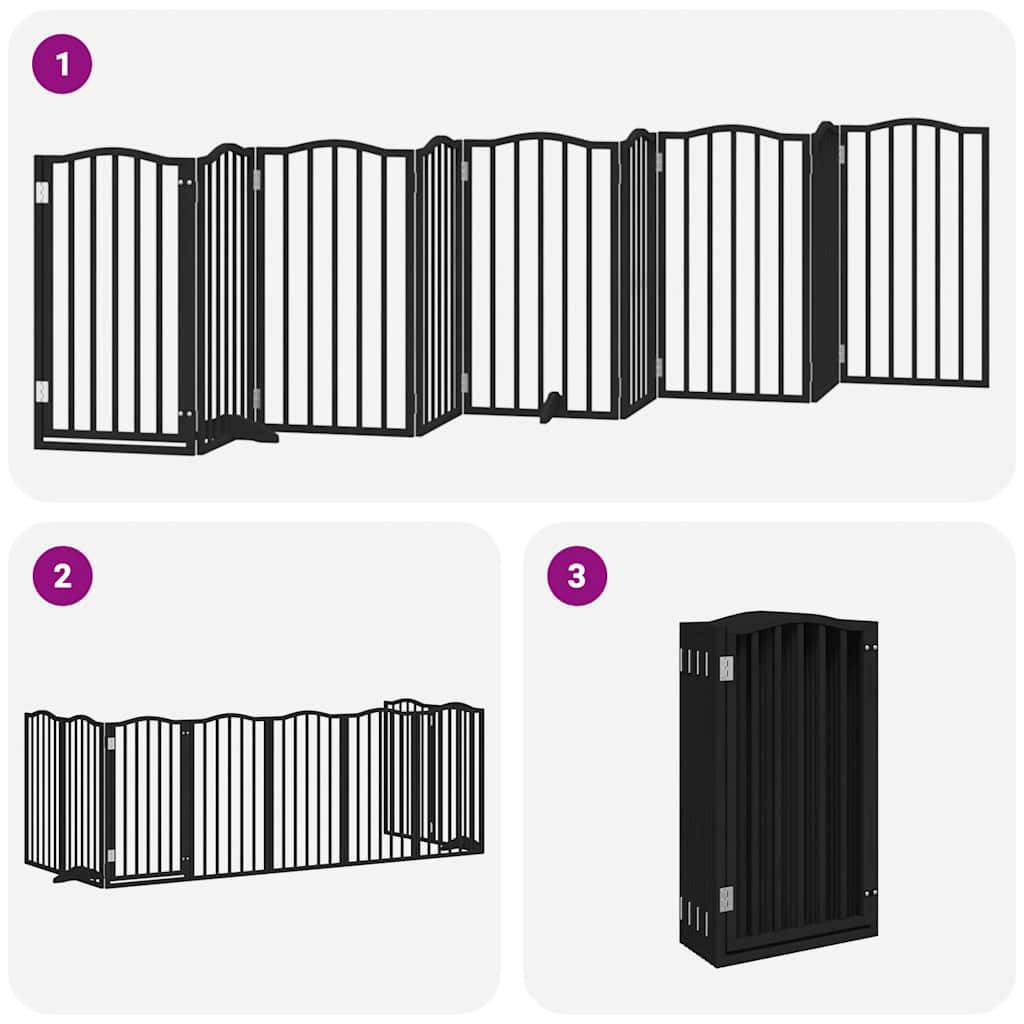 Dog Gate with Door Foldable 9 Panels Black 450 cm Poplar Wood