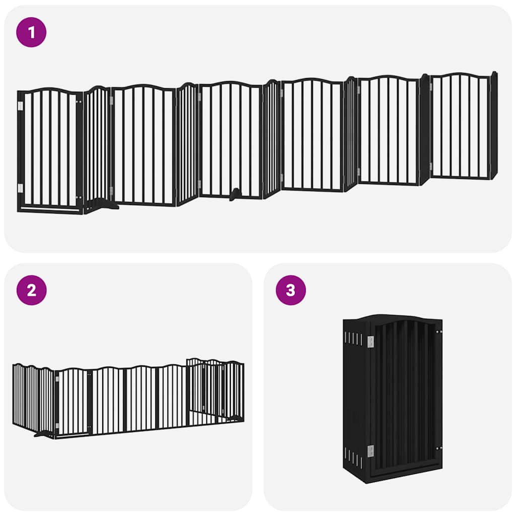 Dog Gate with Door Foldable 12 Panels Black 600 cm Poplar Wood