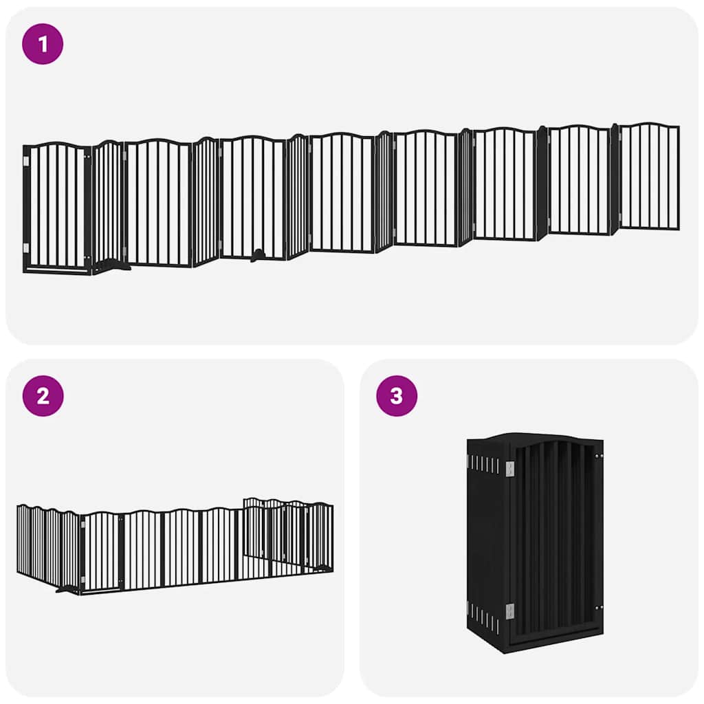 Dog Gate with Door Foldable 15 Panels Black 750 cm Poplar Wood