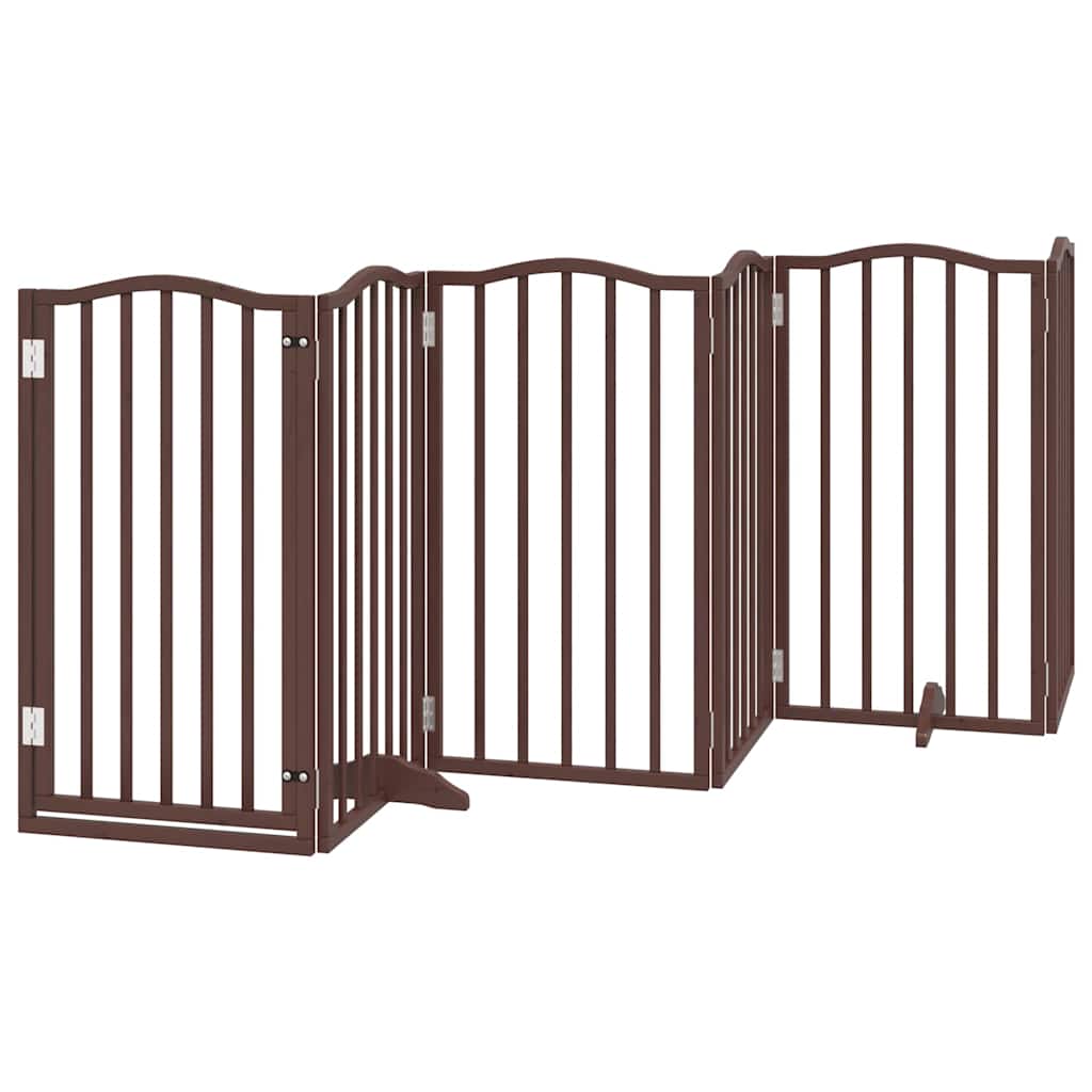 Dog Gate with Door Foldable 12 Panels Brown 600 cm Poplar Wood