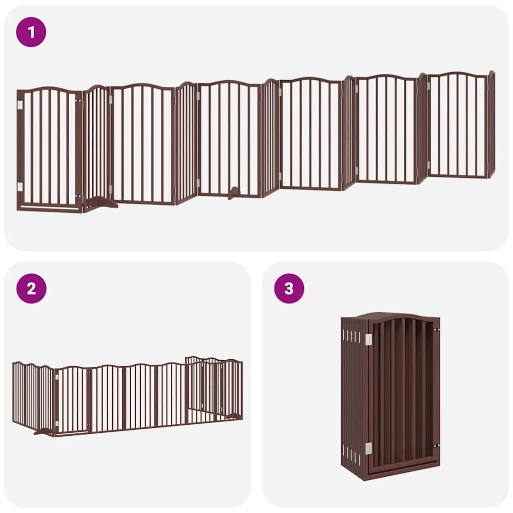 Dog Gate with Door Foldable 12 Panels Brown 600 cm Poplar Wood