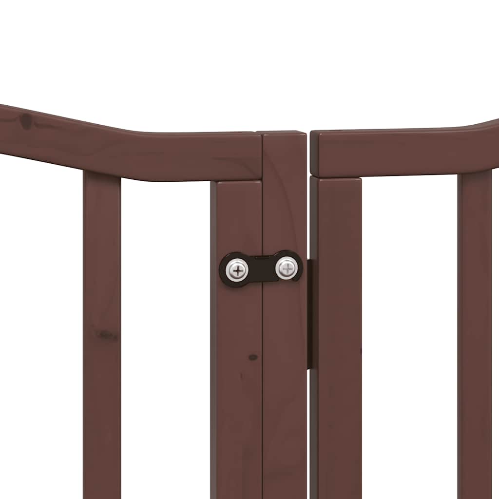 Dog Gate with Door Foldable 12 Panels Brown 600 cm Poplar Wood