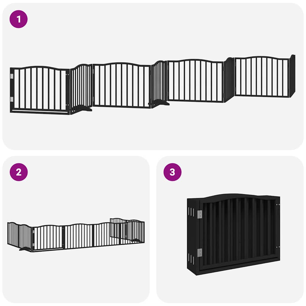 Dog Gate with Door Foldable 8 Panels Black 640 cm Poplar Wood