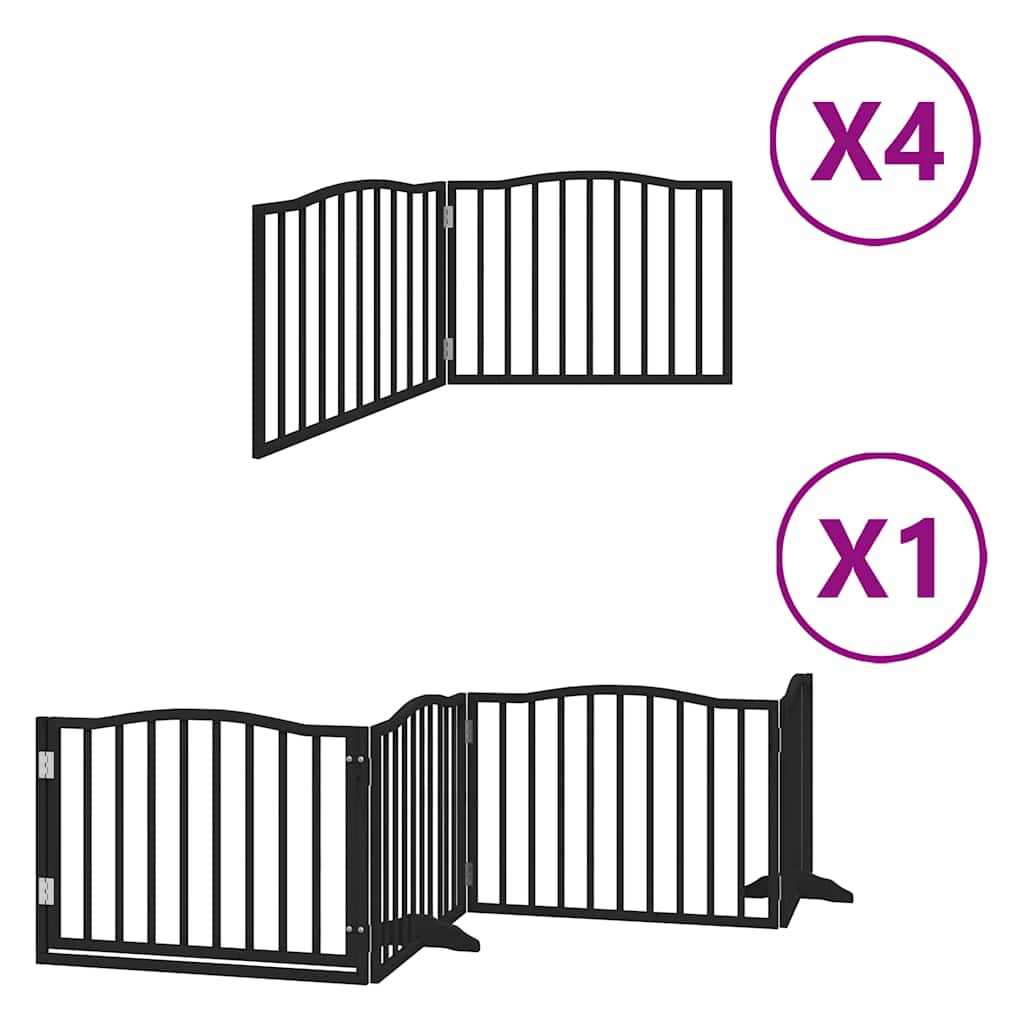 Dog Gate with Door Foldable 12 Panels Black 960 cm Poplar Wood