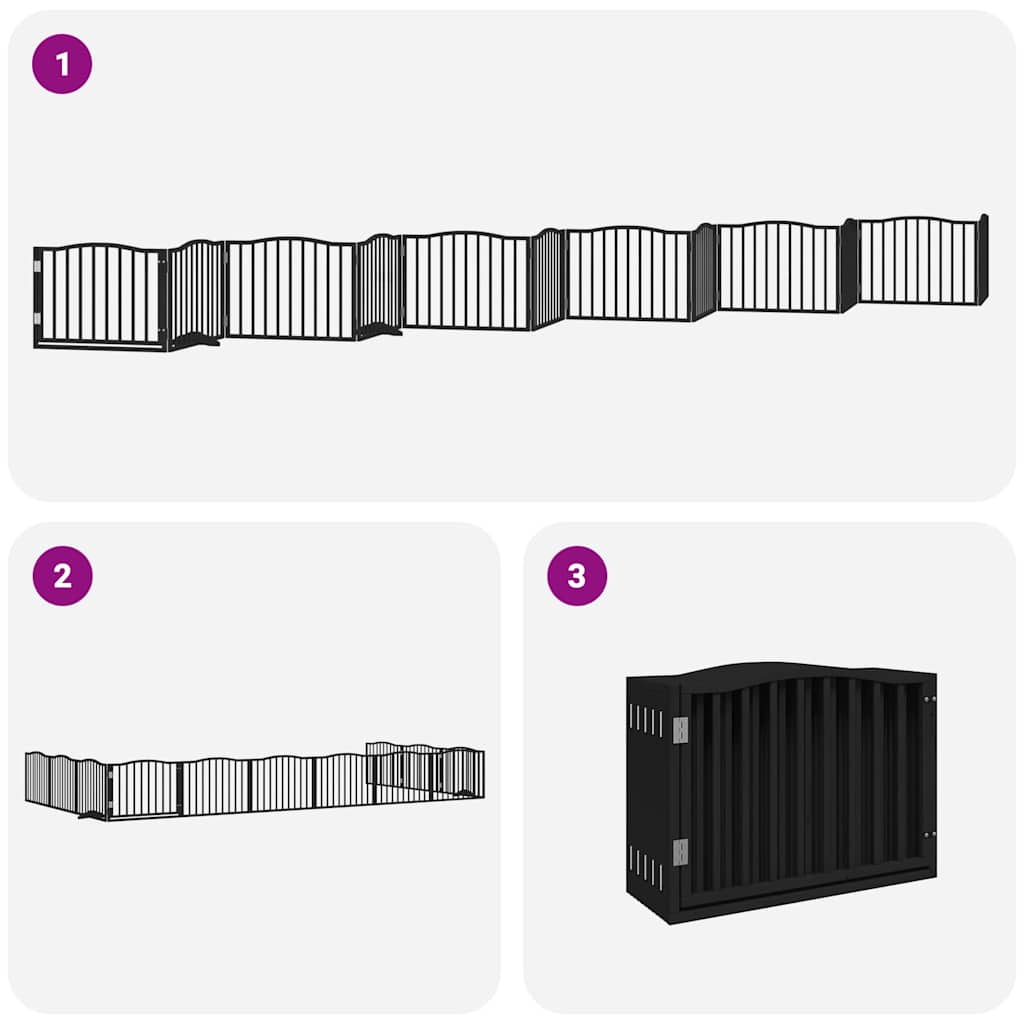 Dog Gate with Door Foldable 12 Panels Black 960 cm Poplar Wood