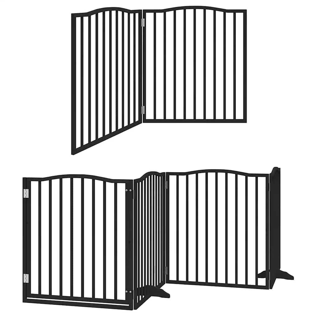Dog Gate with Door Foldable 6 Panels Black 480 cm Poplar Wood