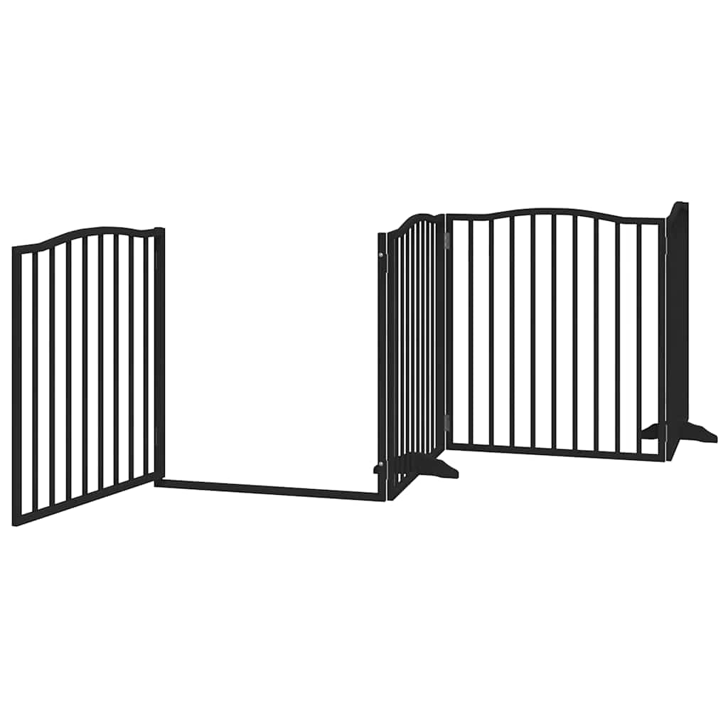 Dog Gate with Door Foldable 6 Panels Black 480 cm Poplar Wood