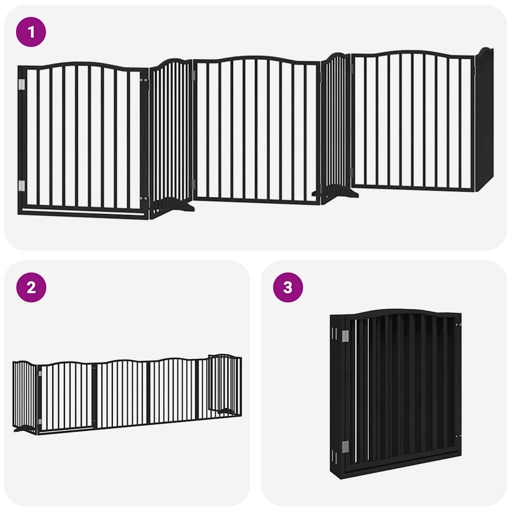 Dog Gate with Door Foldable 6 Panels Black 480 cm Poplar Wood