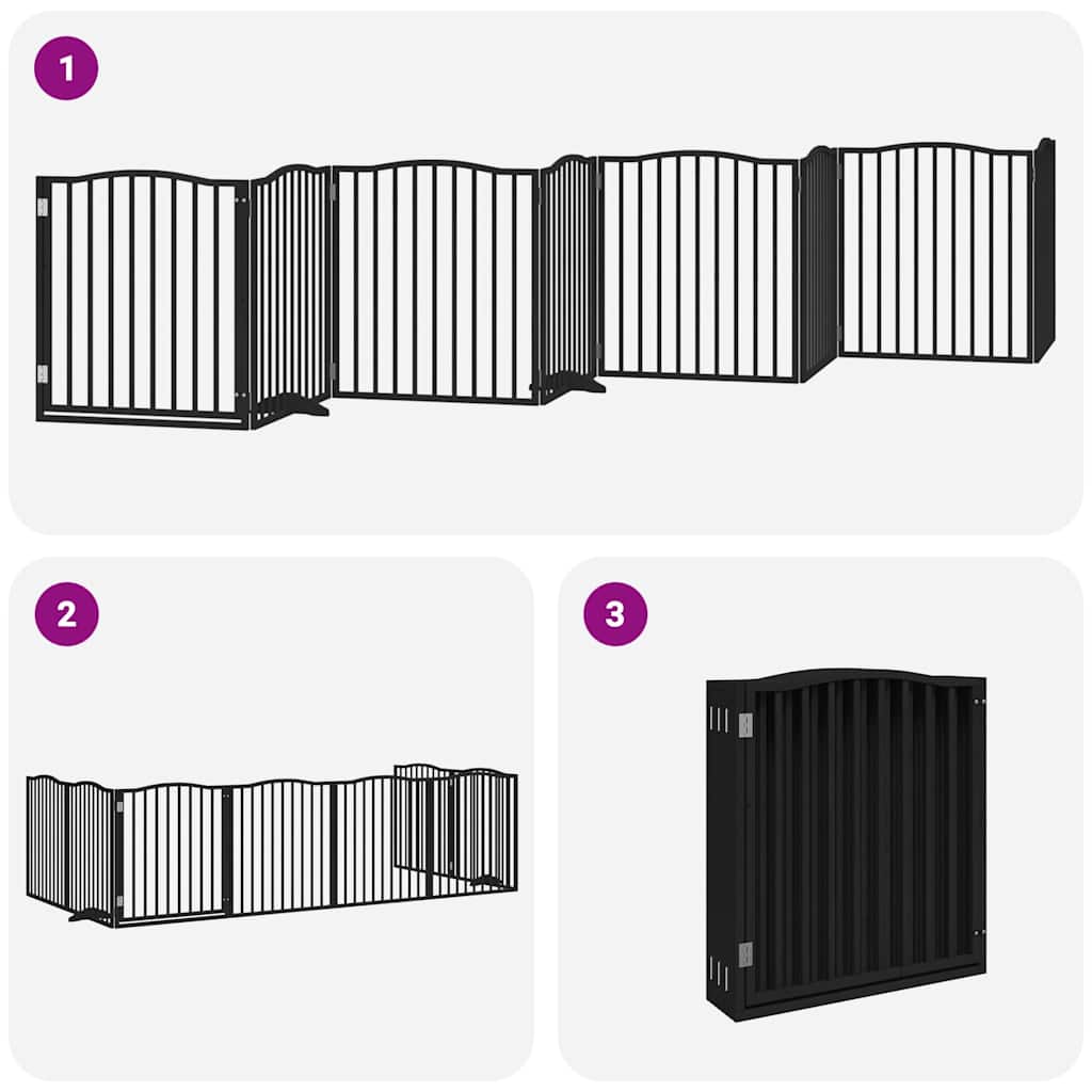 Dog Gate with Door Foldable 8 Panels Black 640 cm Poplar Wood