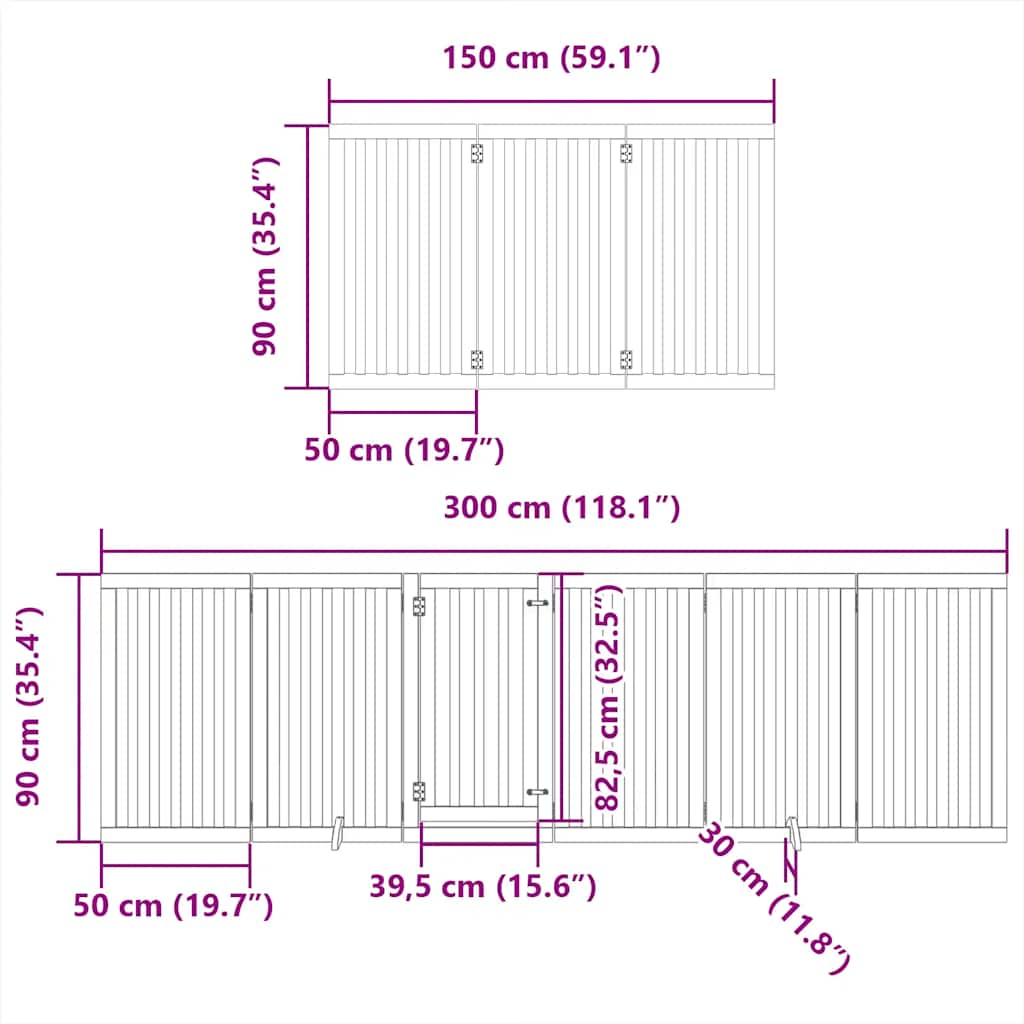 Dog Gate with Door Foldable 12 Panels 600 cm Poplar Wood