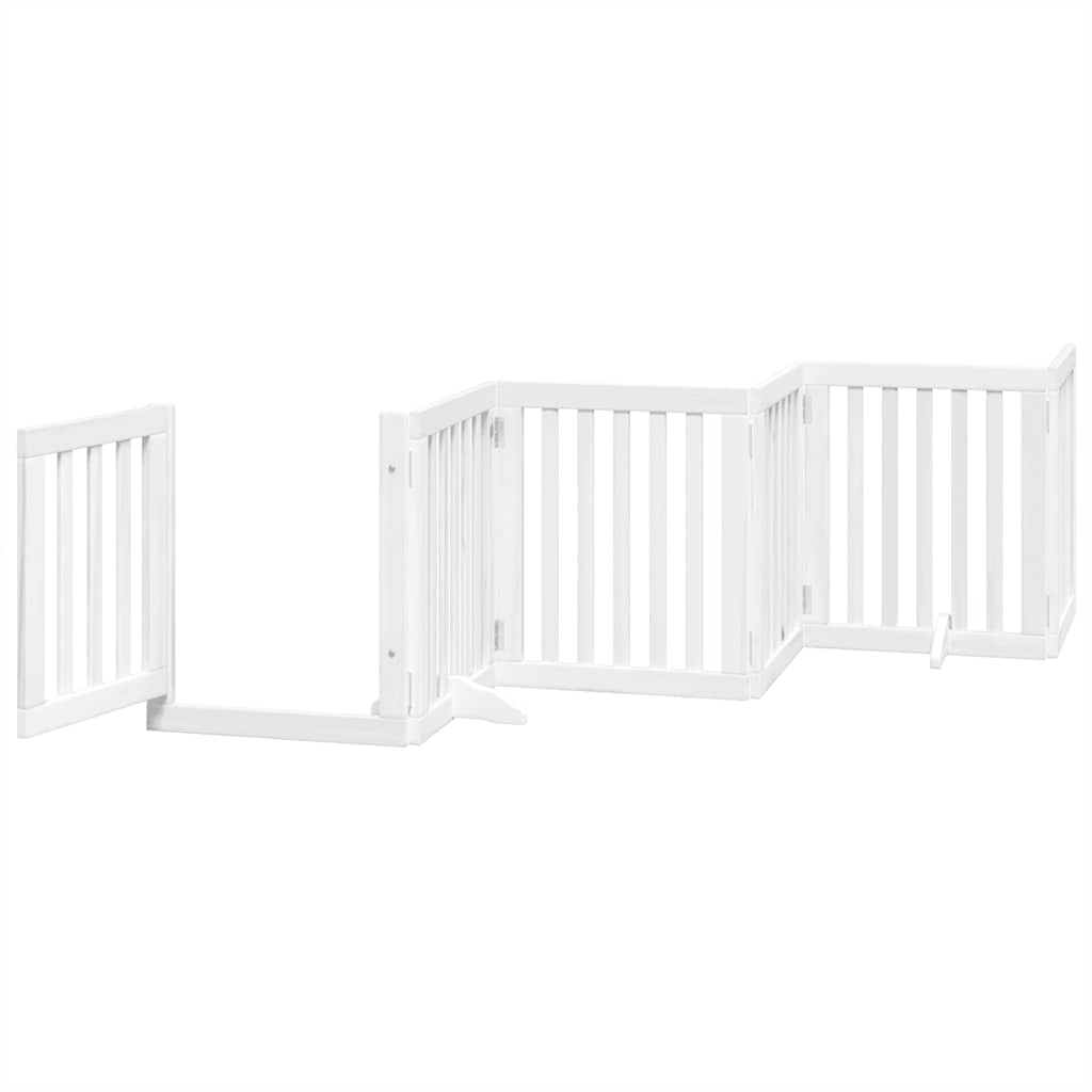 Dog Gate with Door Foldable 15 Panels White 750 cm Poplar Wood