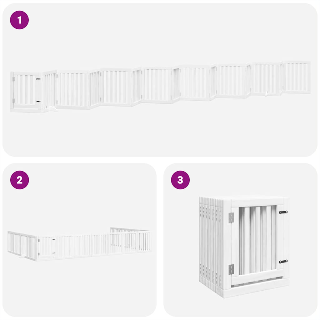Dog Gate with Door Foldable 15 Panels White 750 cm Poplar Wood