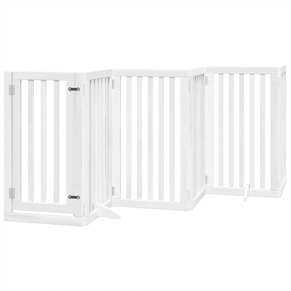 Dog Gate with Door Foldable 9 Panels White 450 cm Poplar Wood